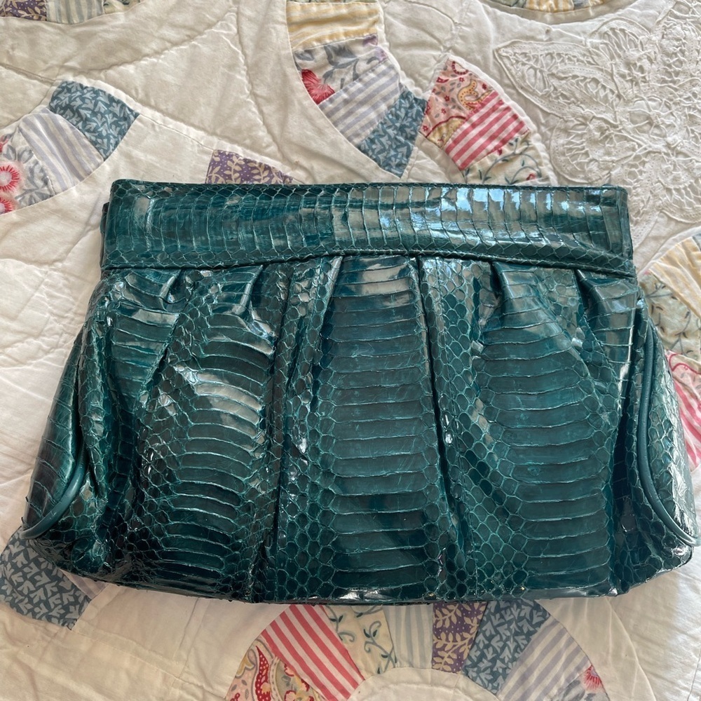 Vintage J Renee Emerald green clutch bag wedding prom 80s bow strap large purse - Picture 9 of 11